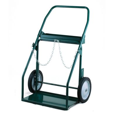 Hand truck with loop handle, chain, and solid wheels, against white background.