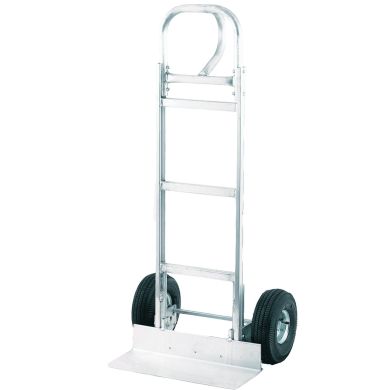 Heavy-duty hand truck with two solid wheels and a flat nose plate.